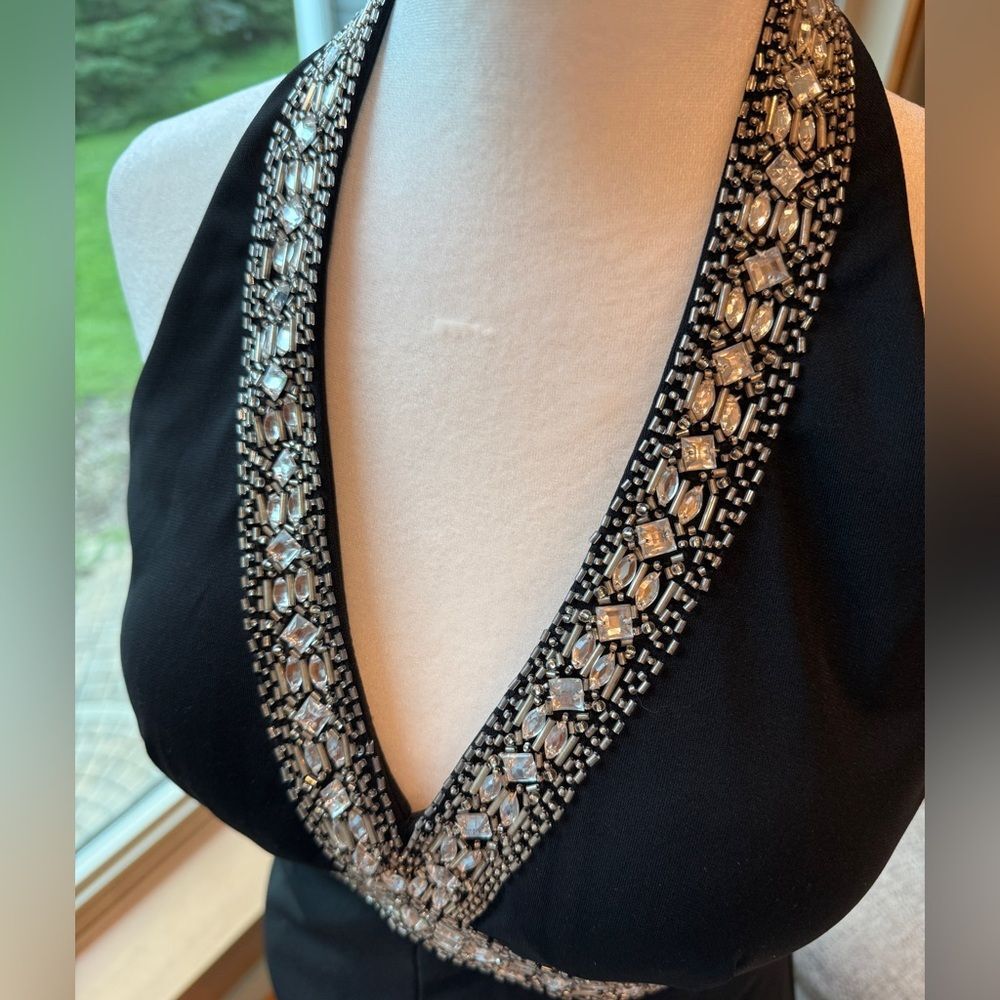 Delaru Size 5/6 Elegant Black Halter Dress with Beading Wedding Prom Occasions. - Picture 8 of 12